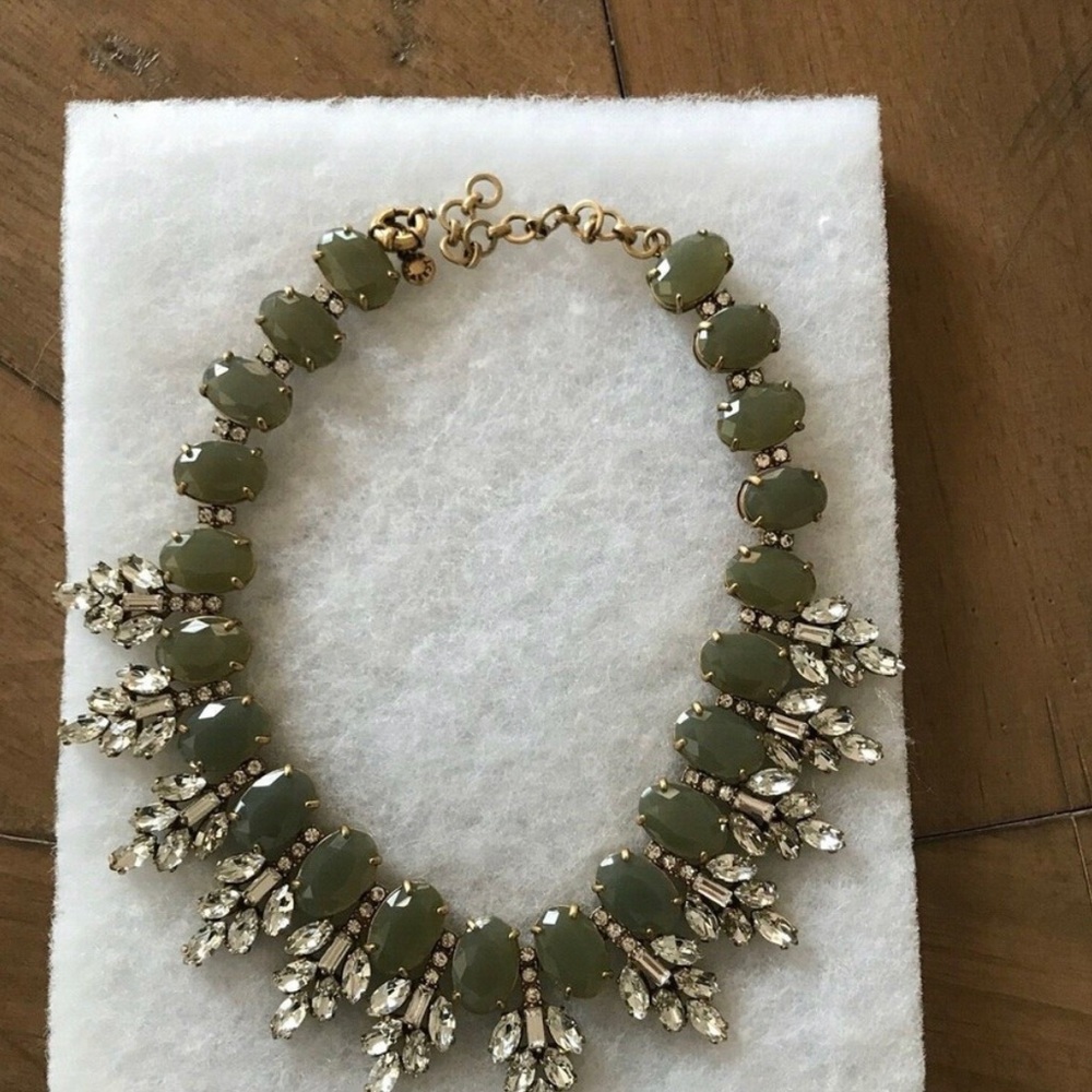 J. Crew Olive Green and Crystal
Statement Necklace - EUC